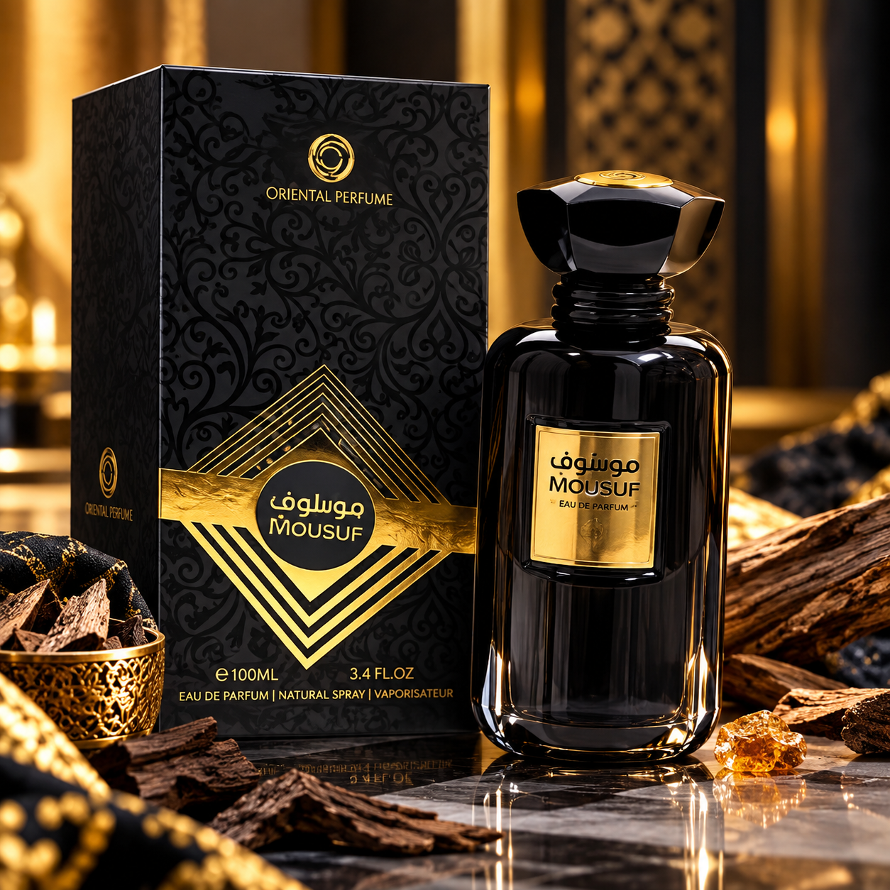 AI-generated illustration for Mousuf Eau de Parfum; not an official product photo