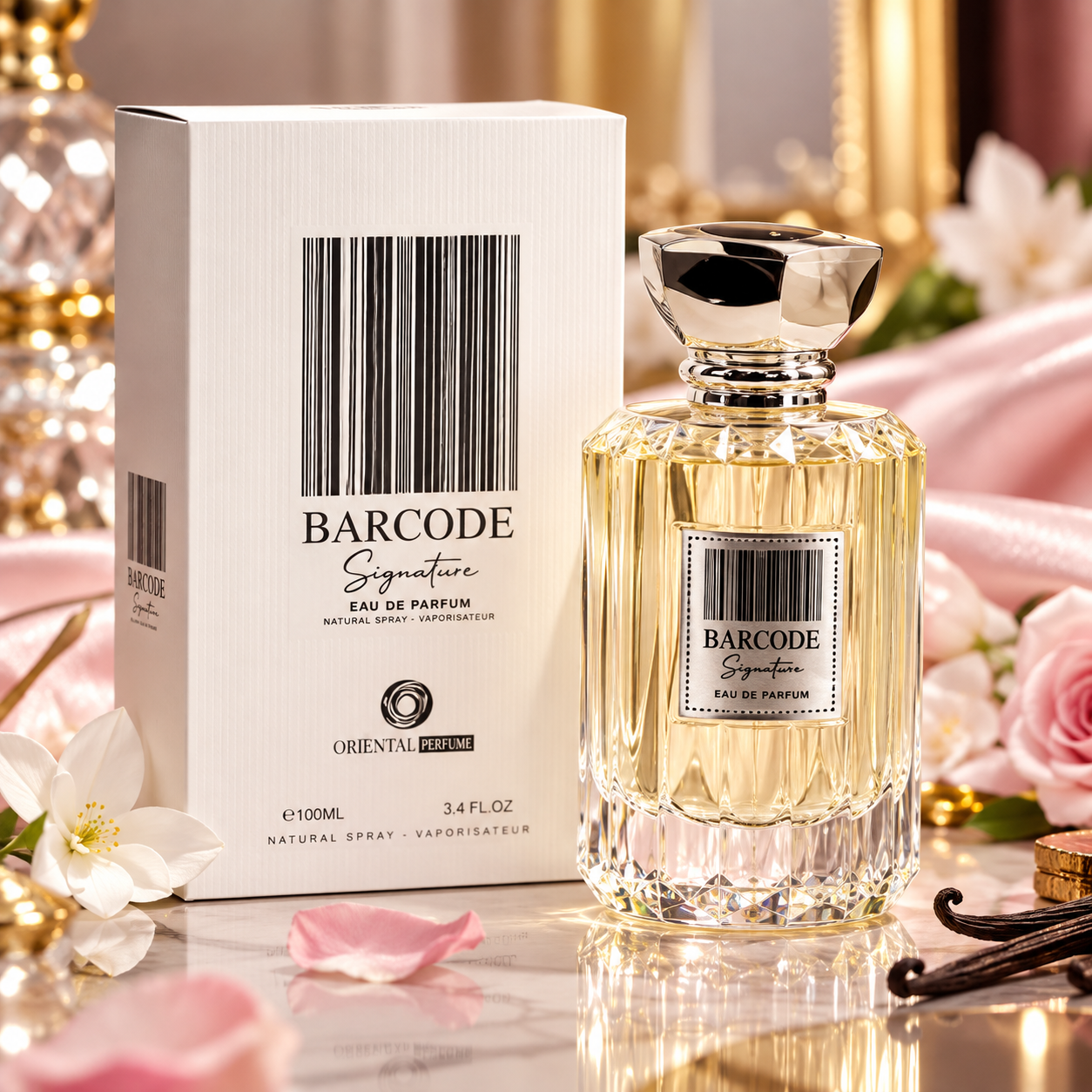 AI-generated illustration for Barcode Signature Eau de Parfum; not an official product photo